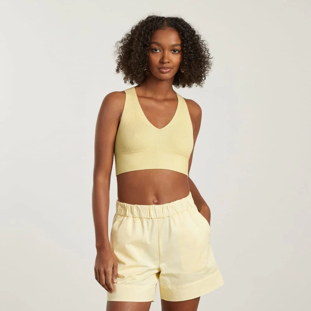 The Cross-Back Cropped Sweater Top | Pastel Yellow (2)