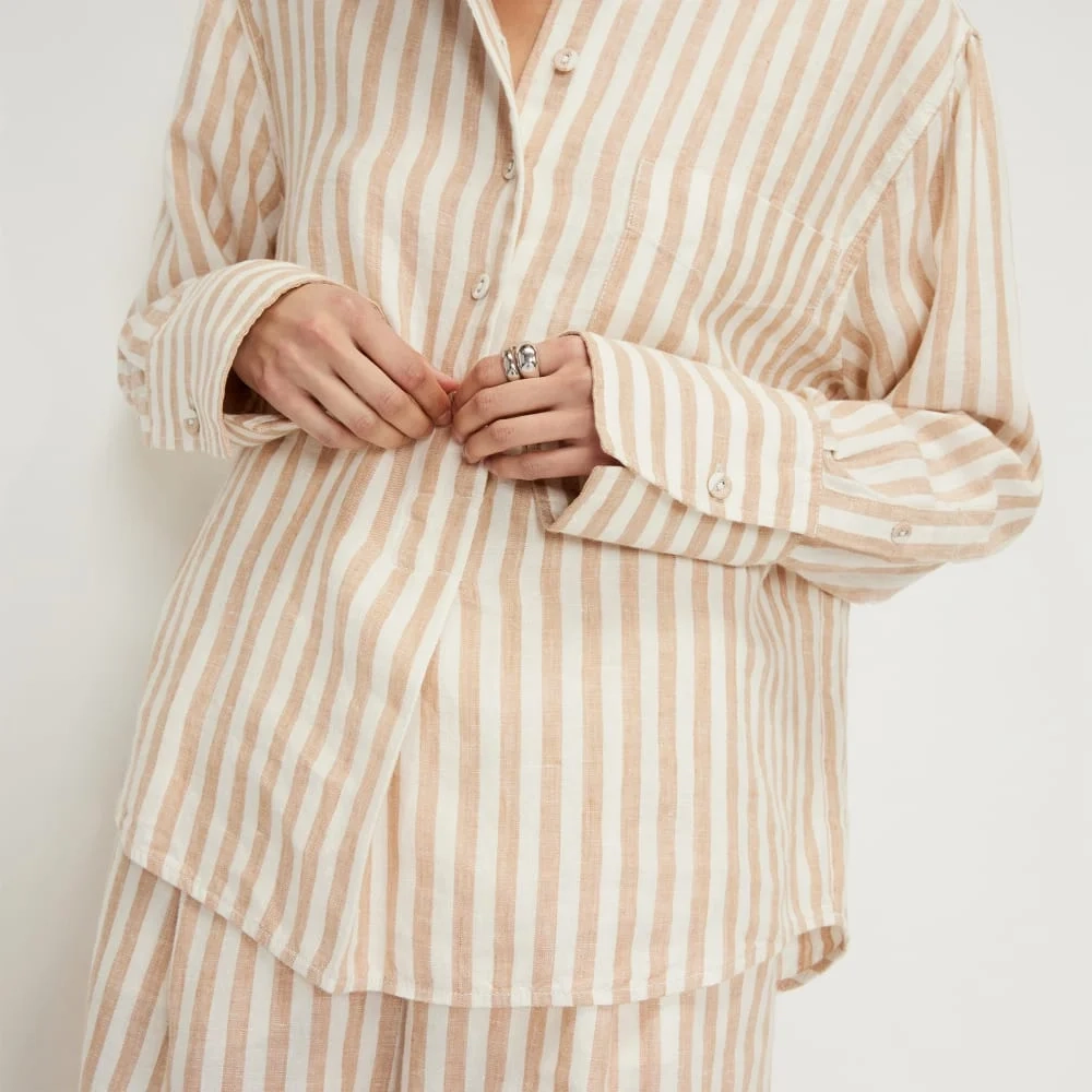 The Linen Popover Shirt | Bone / Caramel (5)