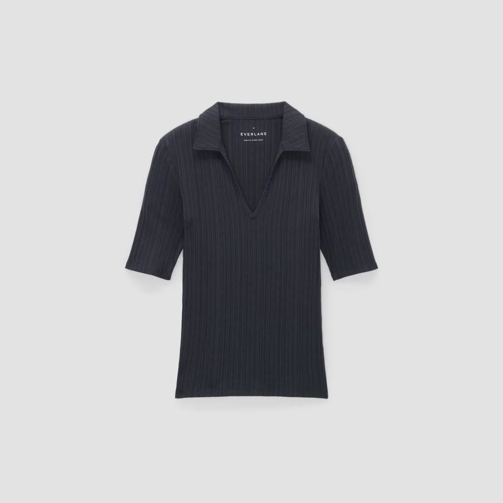 The Rib Soft Knit Open Collar Polo | Navy (5)