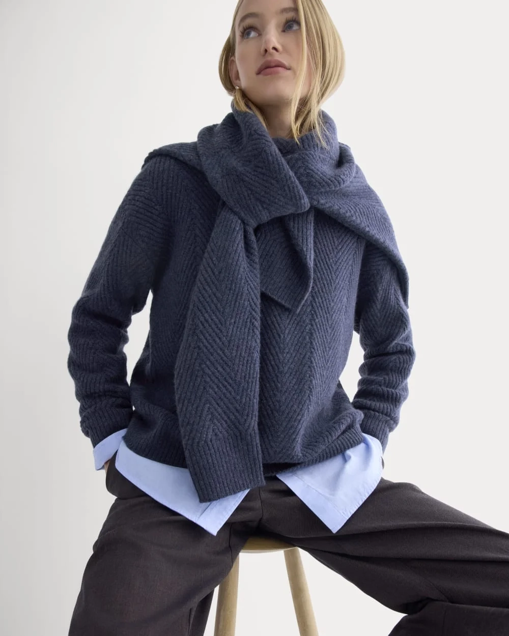Cashmere Herringbone Sweater | Indigo (6)