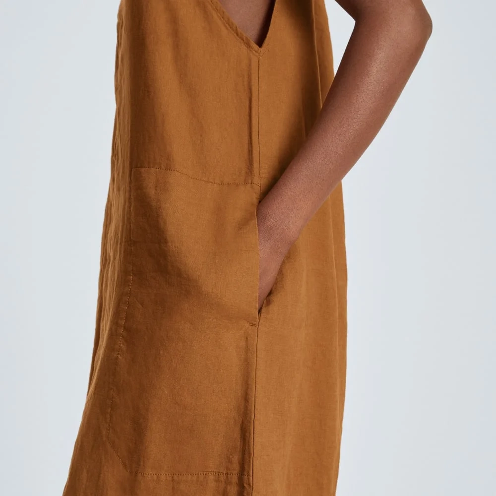 The Linen Apron Dress | Tawny Brown (6)