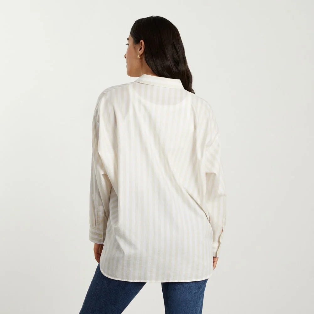 The Oversized Silky Cotton Shirt | Sand / White (5)