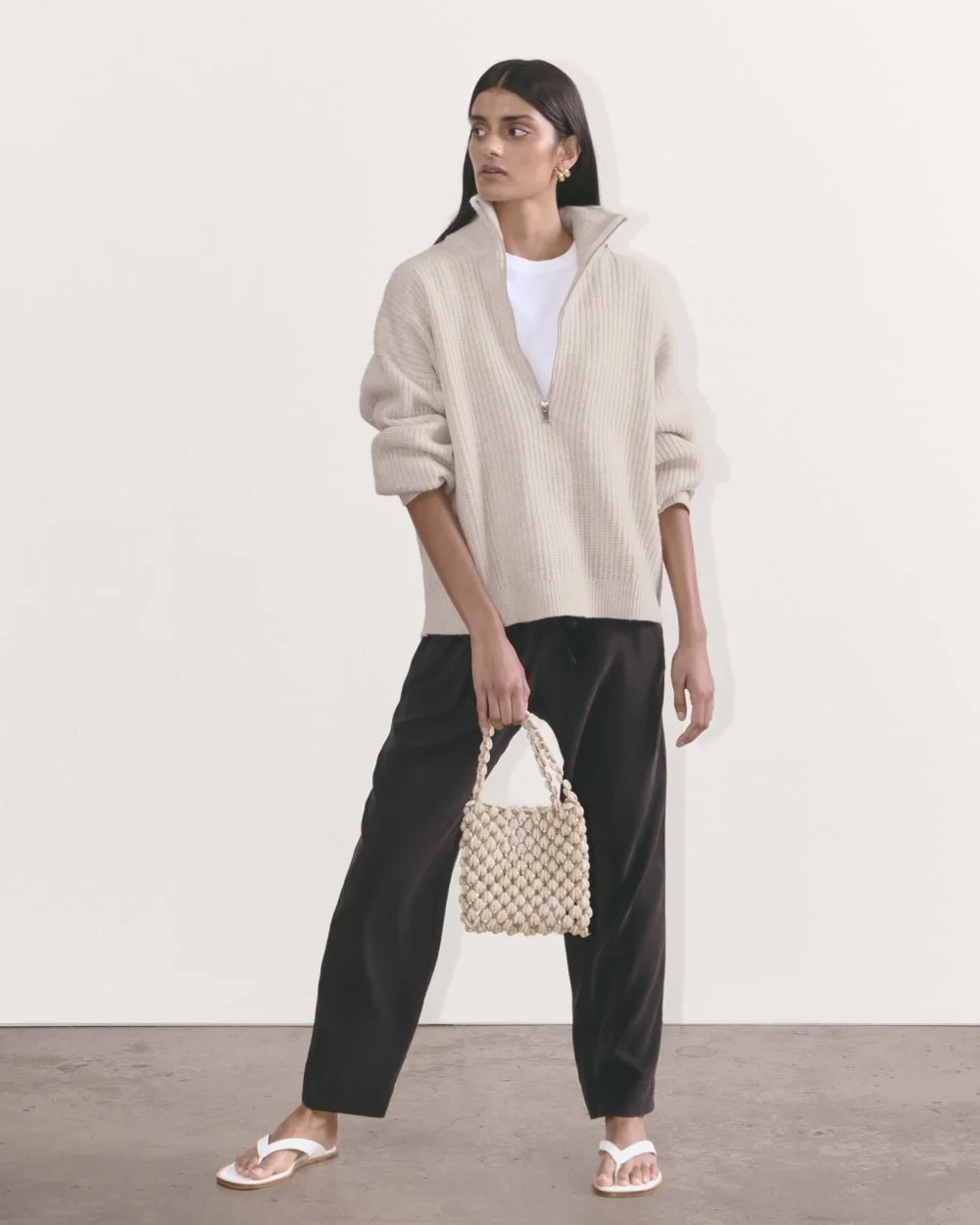 The Half-Zip Sweater in Luxe Merino | Heathered Oat (5)