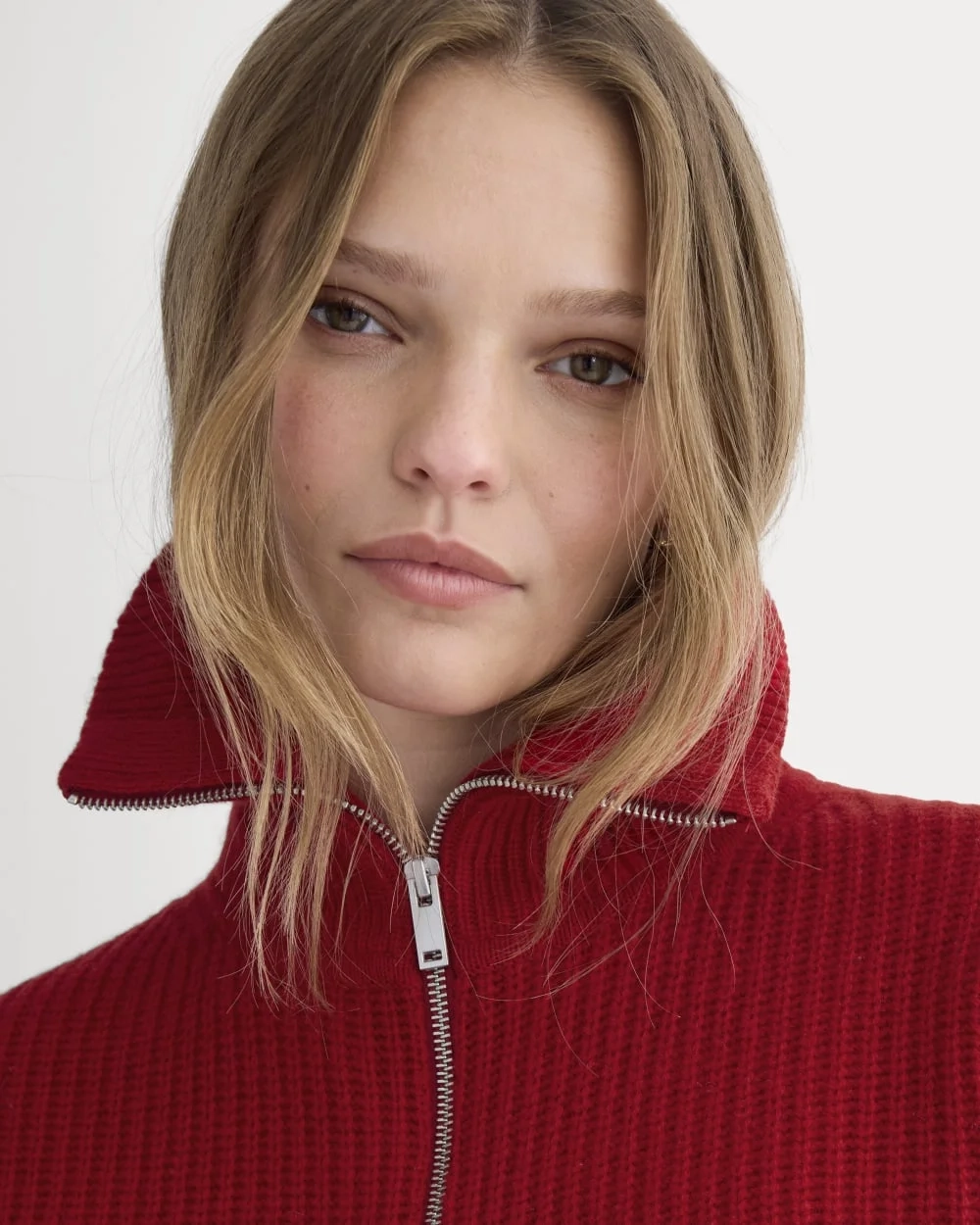The Half-Zip Sweater in Luxe Merino | Berry Red (6)