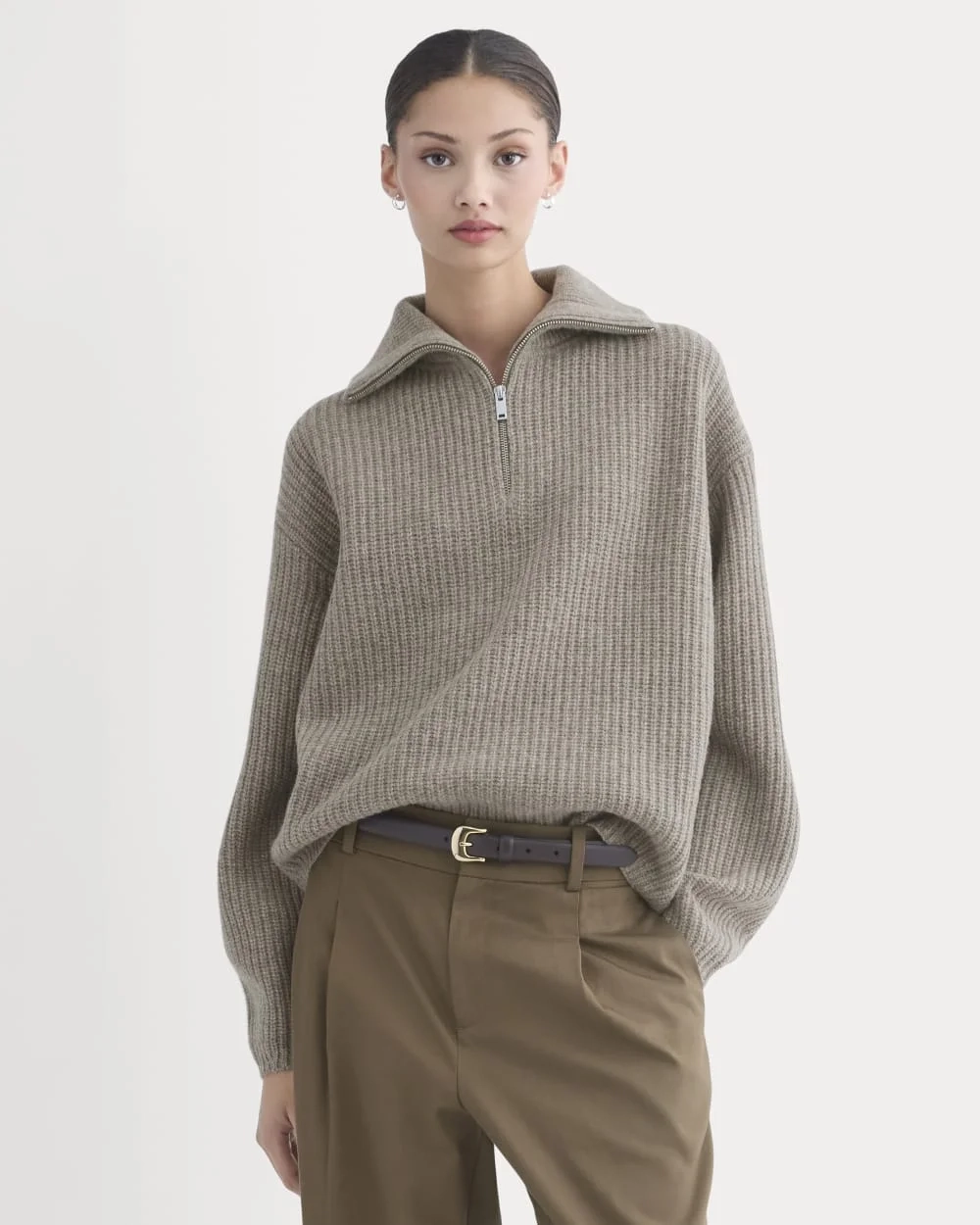 The Half-Zip Sweater in Luxe Merino | Heather Soft Taupe (3)
