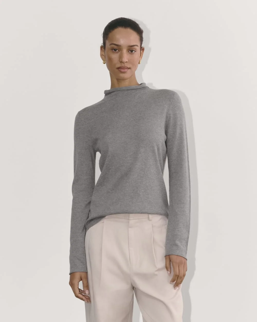 The Funnel Neck in Cotton Cashmere | Heather Charcoal