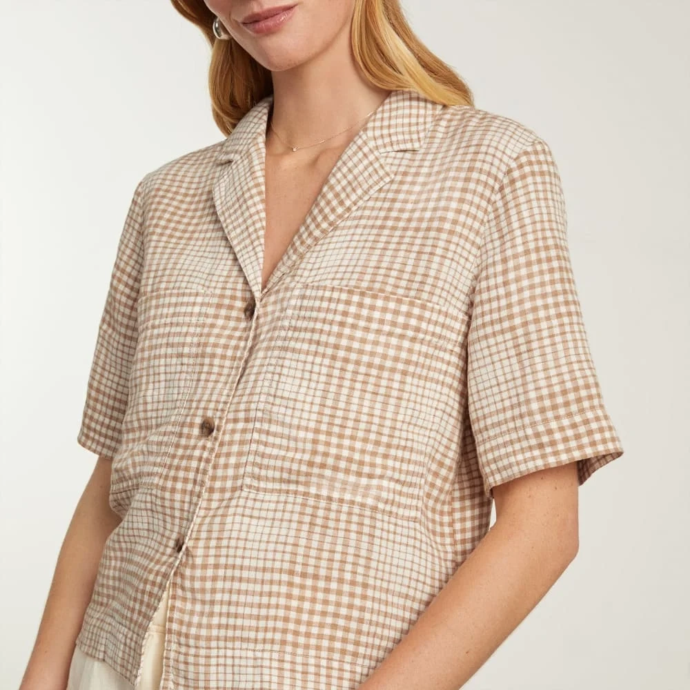 The Linen Workwear Shirt | Iced Coffee Grid (6)