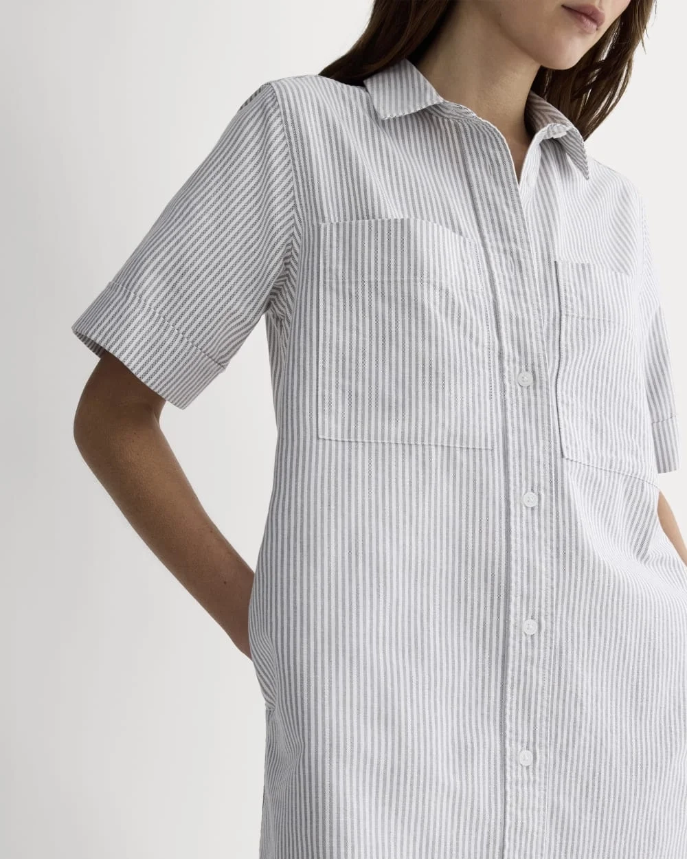 The Oxford Short-Sleeve Shirt Dress | Charcoal / White (4)