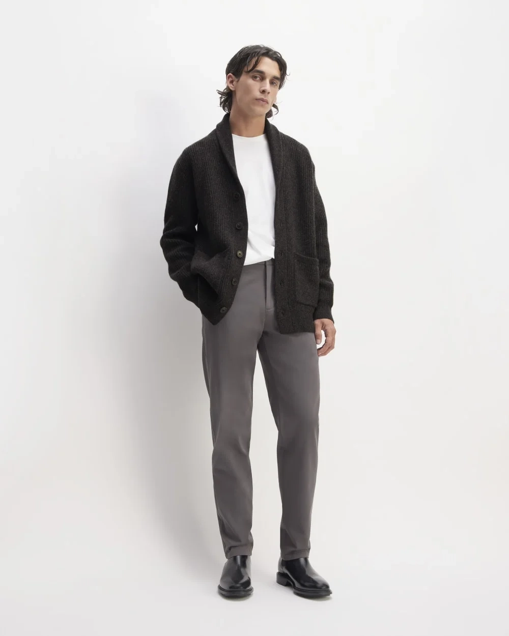The Felted Merino Shawl Collar Cardigan | Charcoal (4)