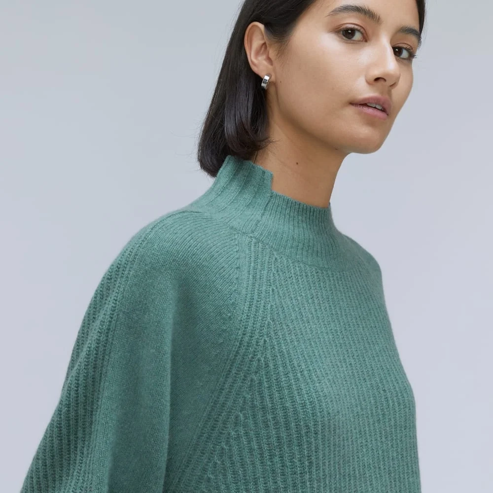 The Cashmere Ribbed Turtleneck | Heathered Dusty Aqua (5)