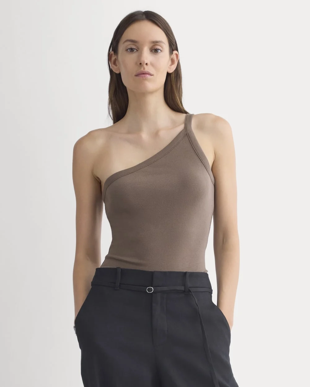 RetroSoft Cotton One-Shoulder Tank | Deep Taupe
