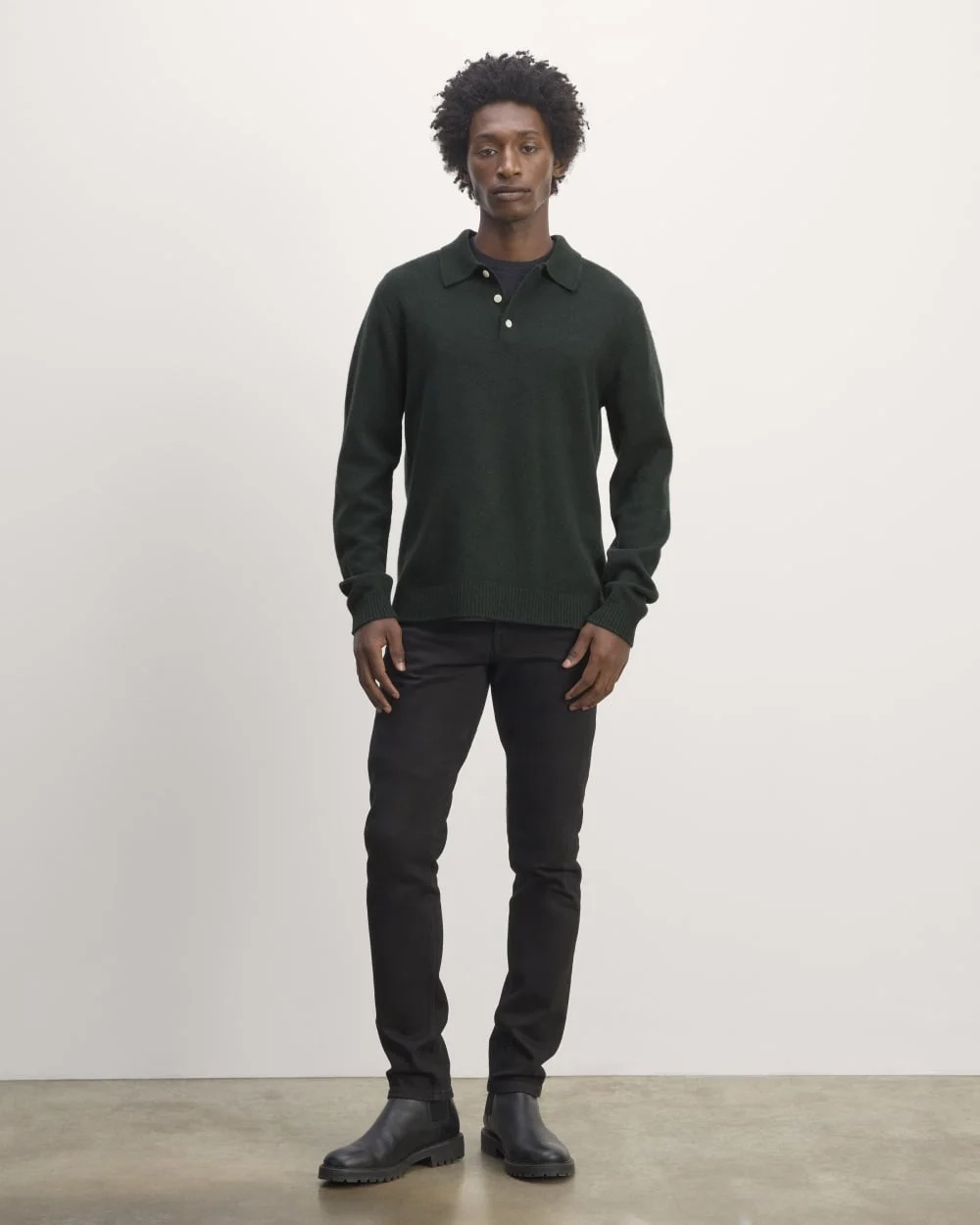 The Classic Polo in Luxe Merino | Heather Scarab Green (6)