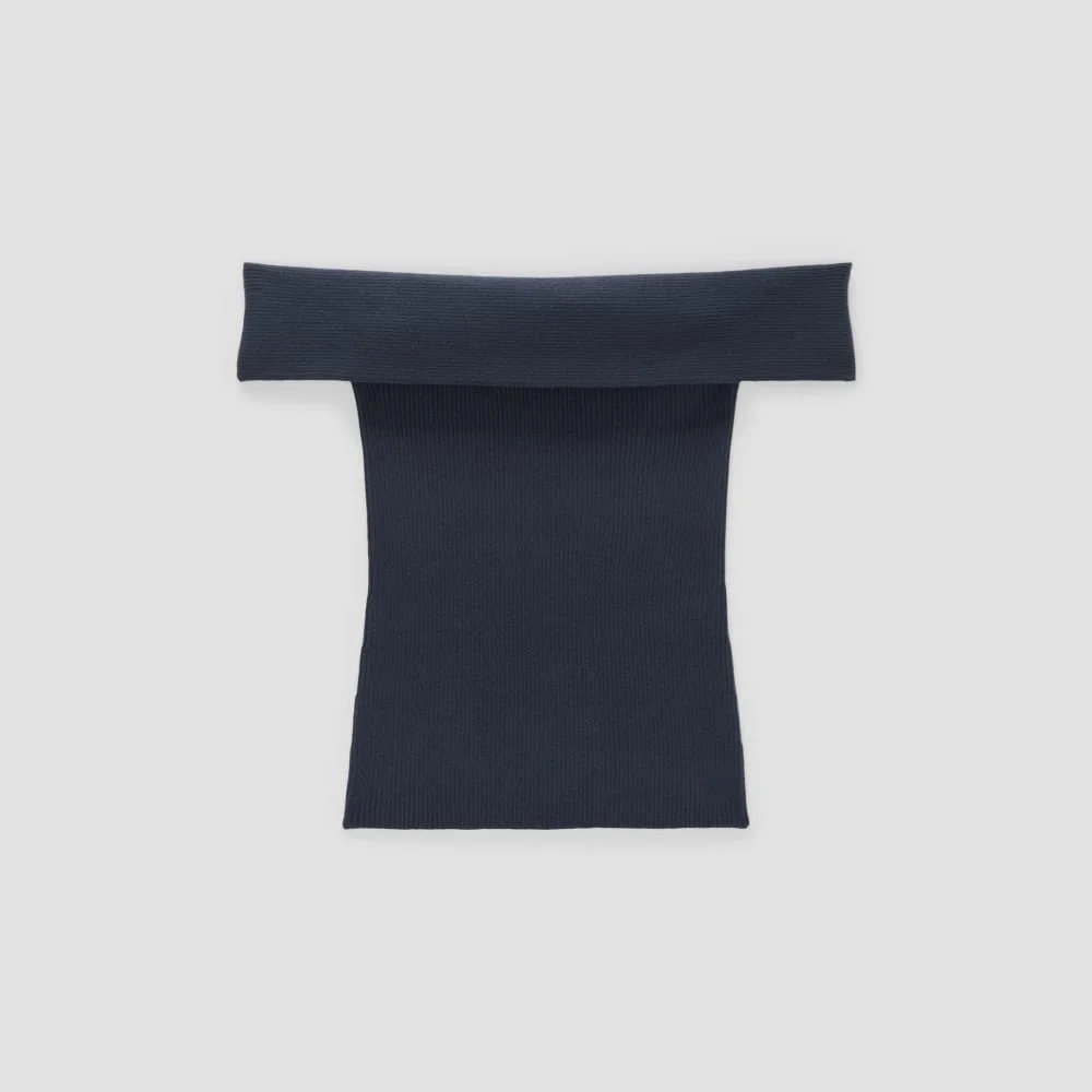 The Ribbed Cotton Off-The-Shoulder Top | Navy (5)