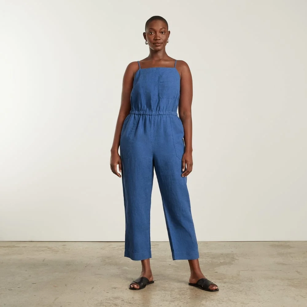 The Linen Shoestring Jumpsuit | Deep Blue (5)