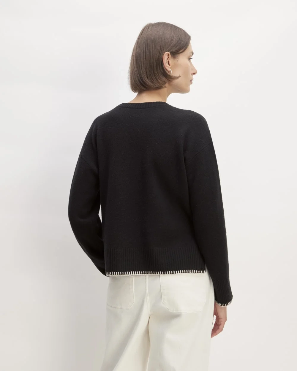 The Good Merino Wool Crewneck Sweater | Black / Buttermilk (4)