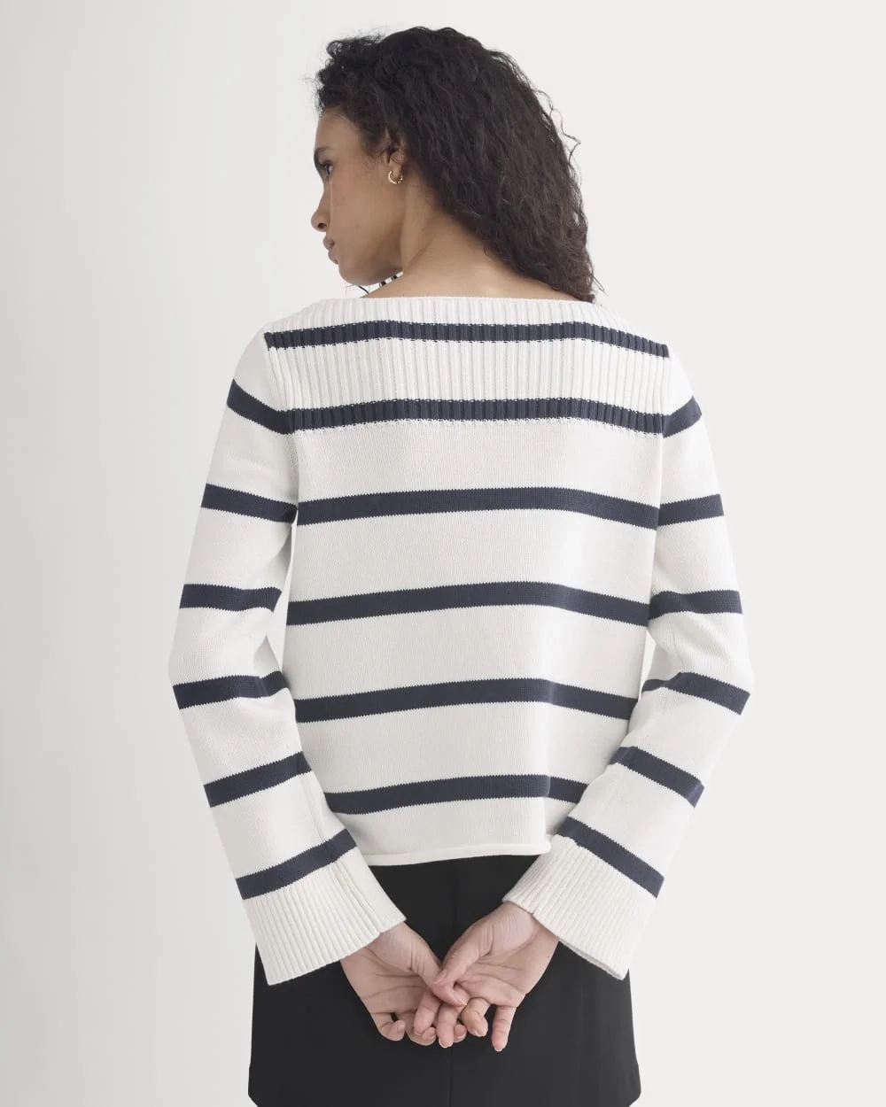 Striped Boatneck Sweater in Everyday Cotton | True Navy/Bone (3)