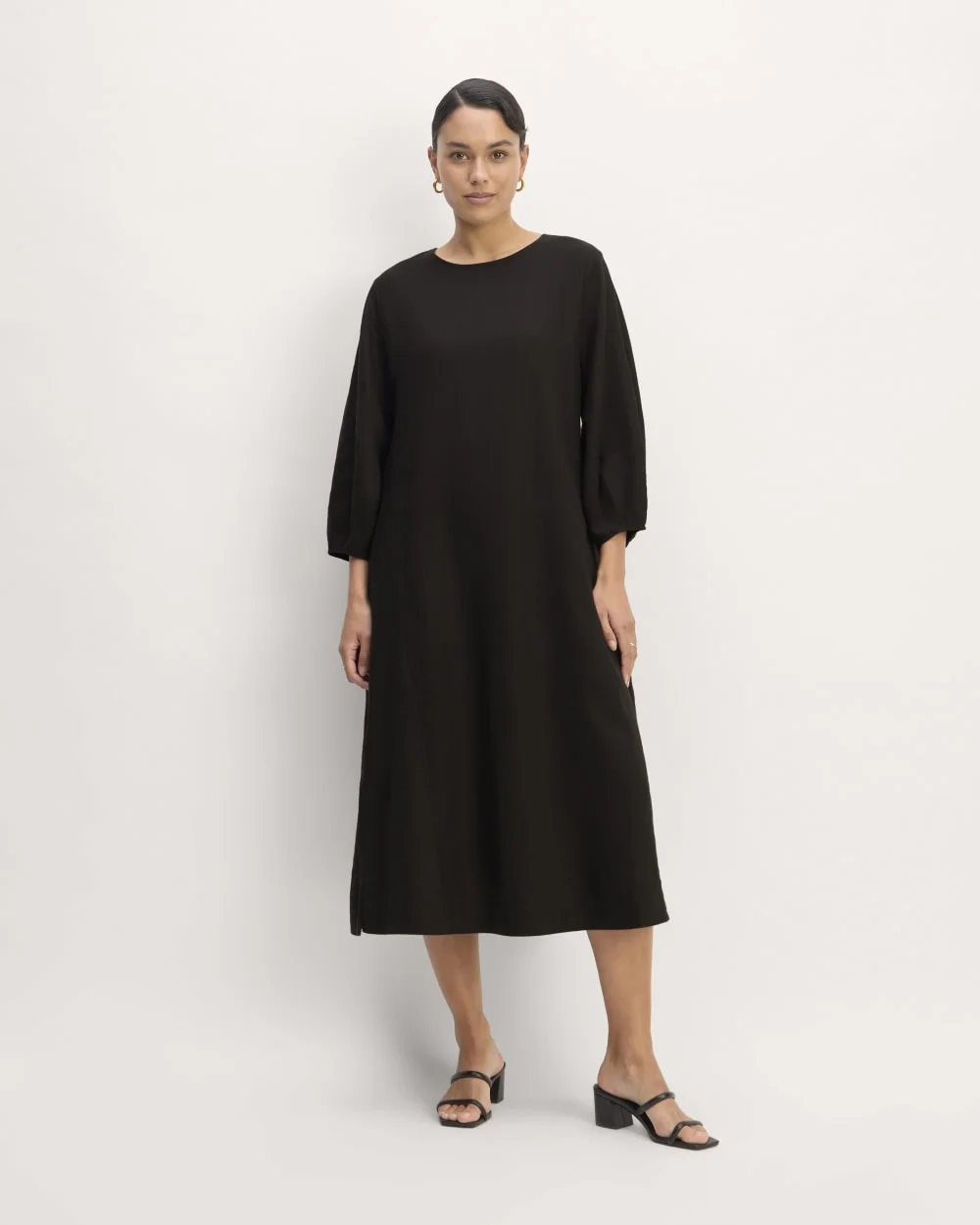 The Linen A-Line Midi Dress | Black (2)