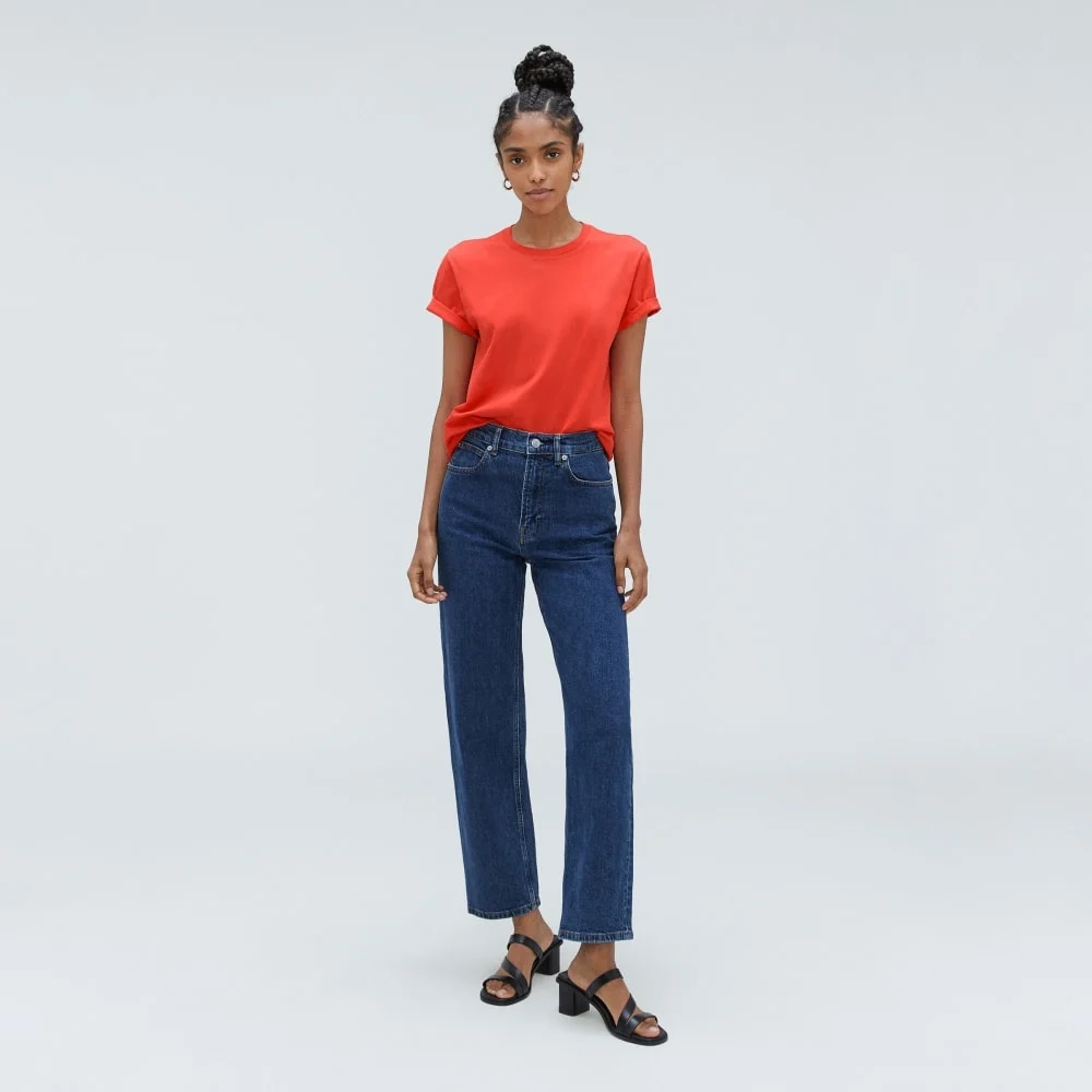 The Box-Cut Tee in Essential Cotton | Red Orange | No Pocket (5)