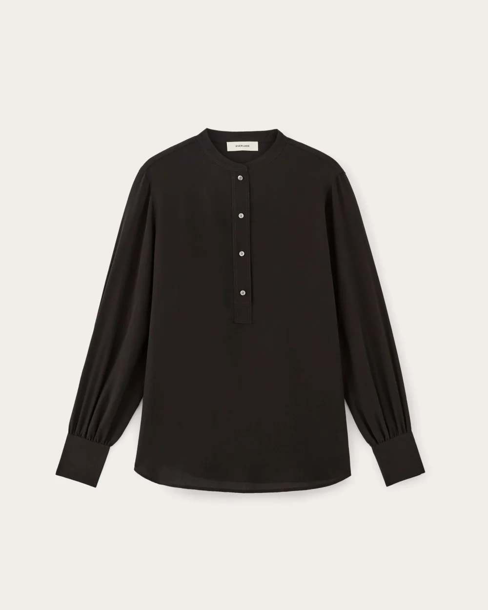 The Henley Shirt in Washable Silk | Black (3)