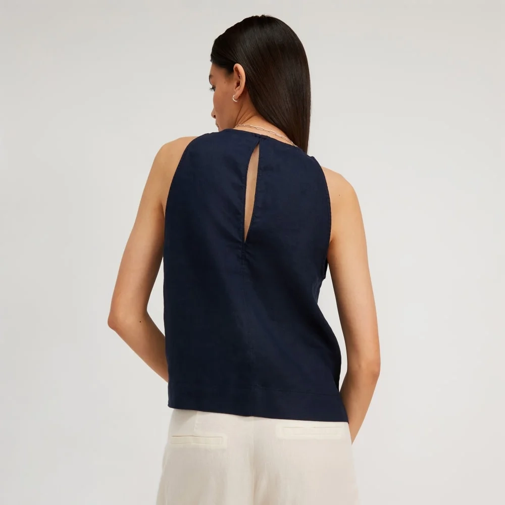 The Linen High-Neck Tank | Navy (4)