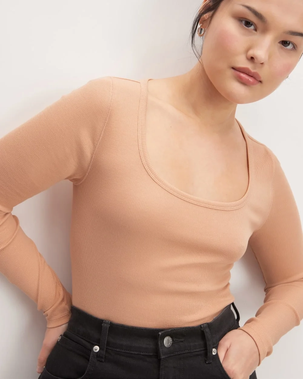 The Luxe Rib Long-Sleeve Scoop-Neck Tee | Blush Pink (2)