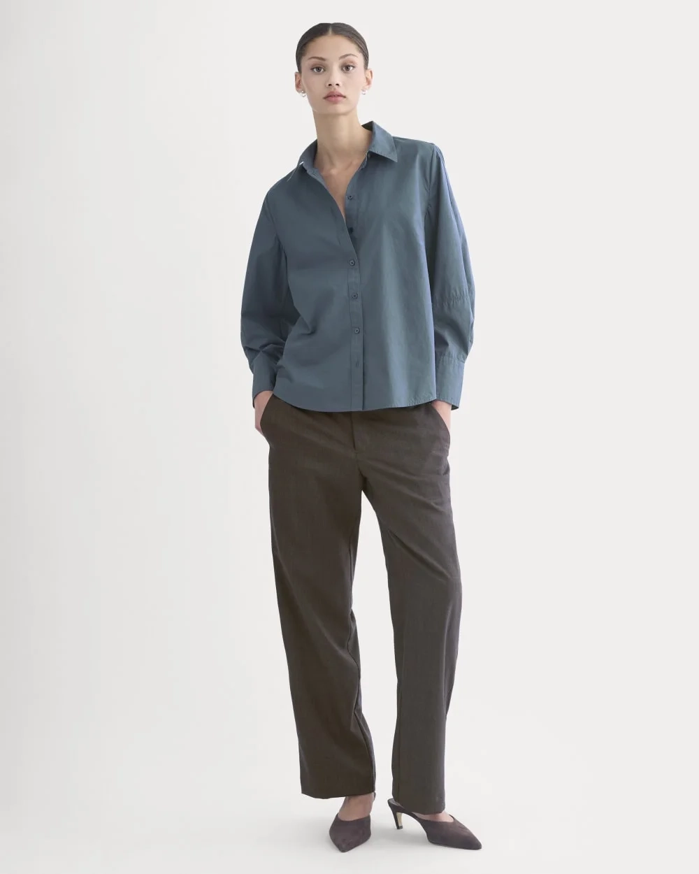 Lantern-Sleeve Shirt in Lightweight Cotton | Deep Lazuli Blue (4)