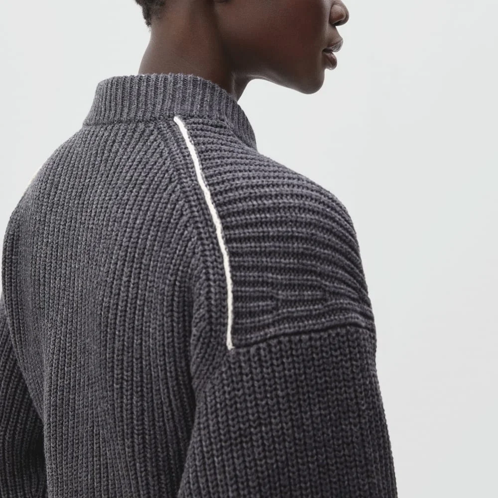 The Texture Cotton Crew | Heathered Charcoal Contrast Trim (5)