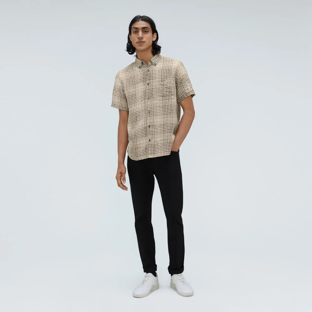 The Classic Short-Sleeve Shirt in Linen | Beech / Parchment Grid (6)