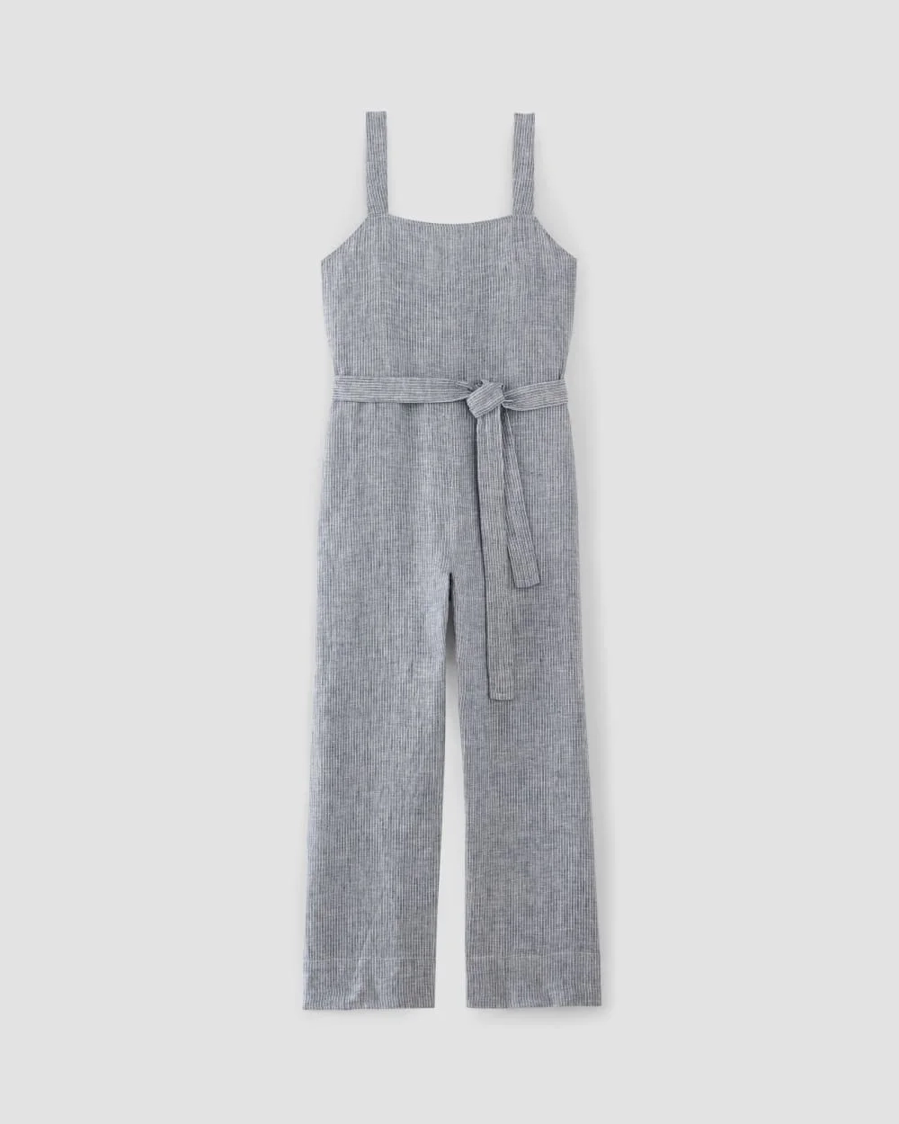 The Linen Side-Button Jumpsuit | White / Blue (3)
