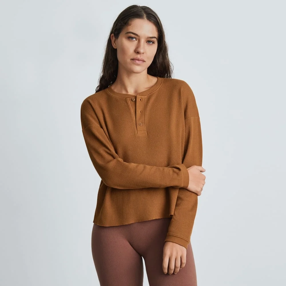 The Organic Cotton Waffle Henley | Toasted Almond (3)
