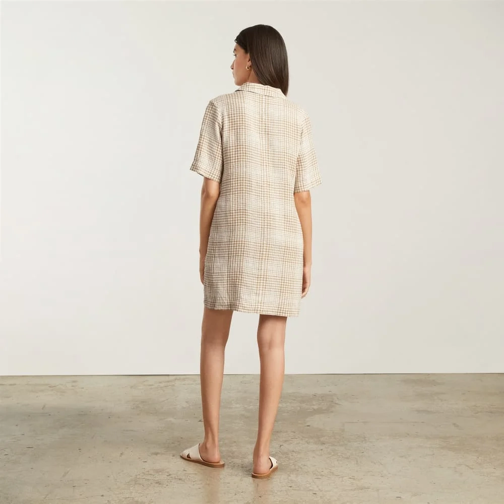 The Linen Workwear Dress | Iced Coffee Grid (5)