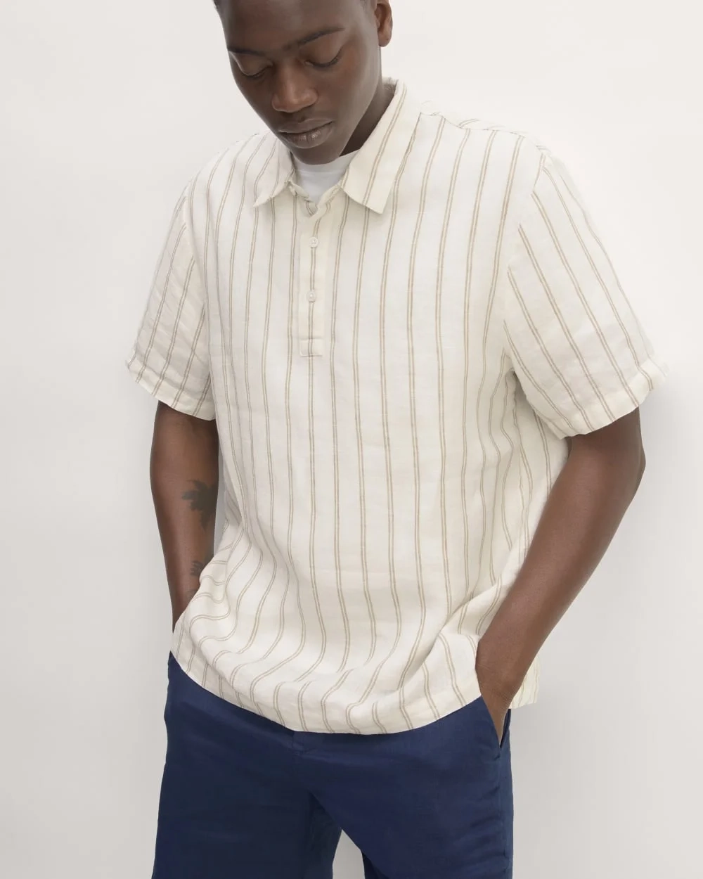 The Linen Short-Sleeve Popover Shirt | Bone / Cornstalk (6)