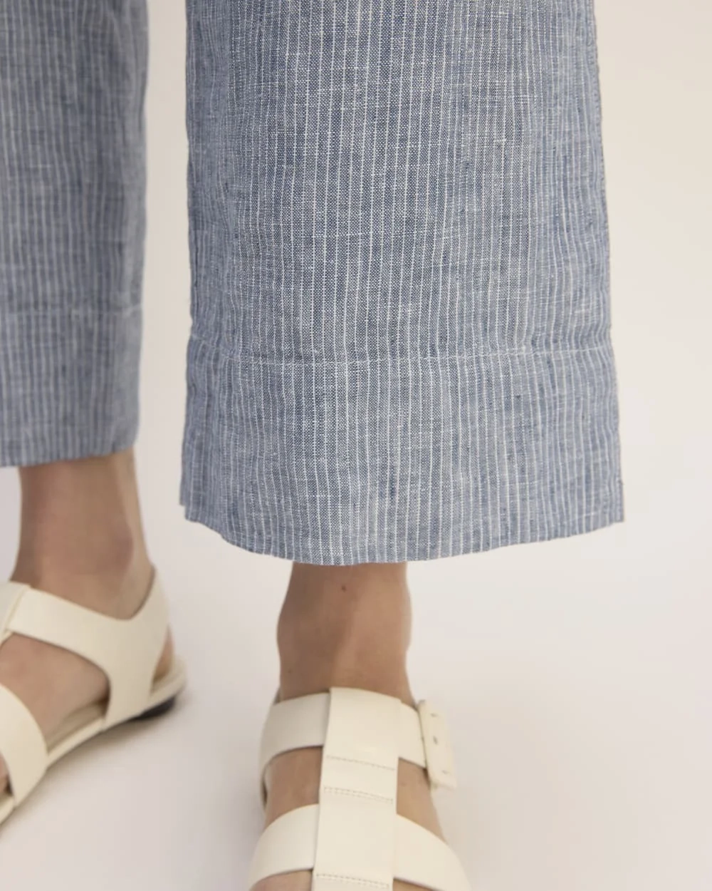 The Linen Side-Button Jumpsuit | White / Blue (4)