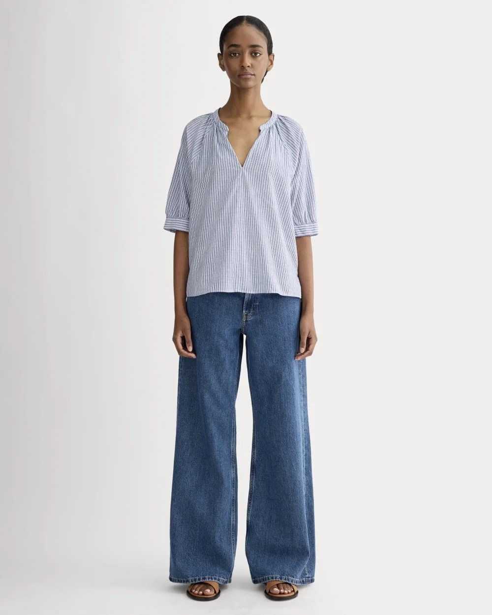 The Gauze Gathered Top | Mazarine Blue / Optic White (5)