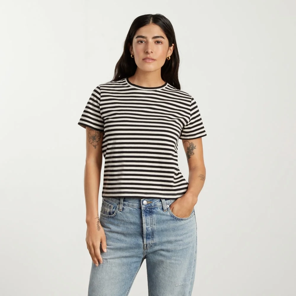 The Box-Cut Tee in Essential Cotton | Sandstone / Black | No Pocket (3)
