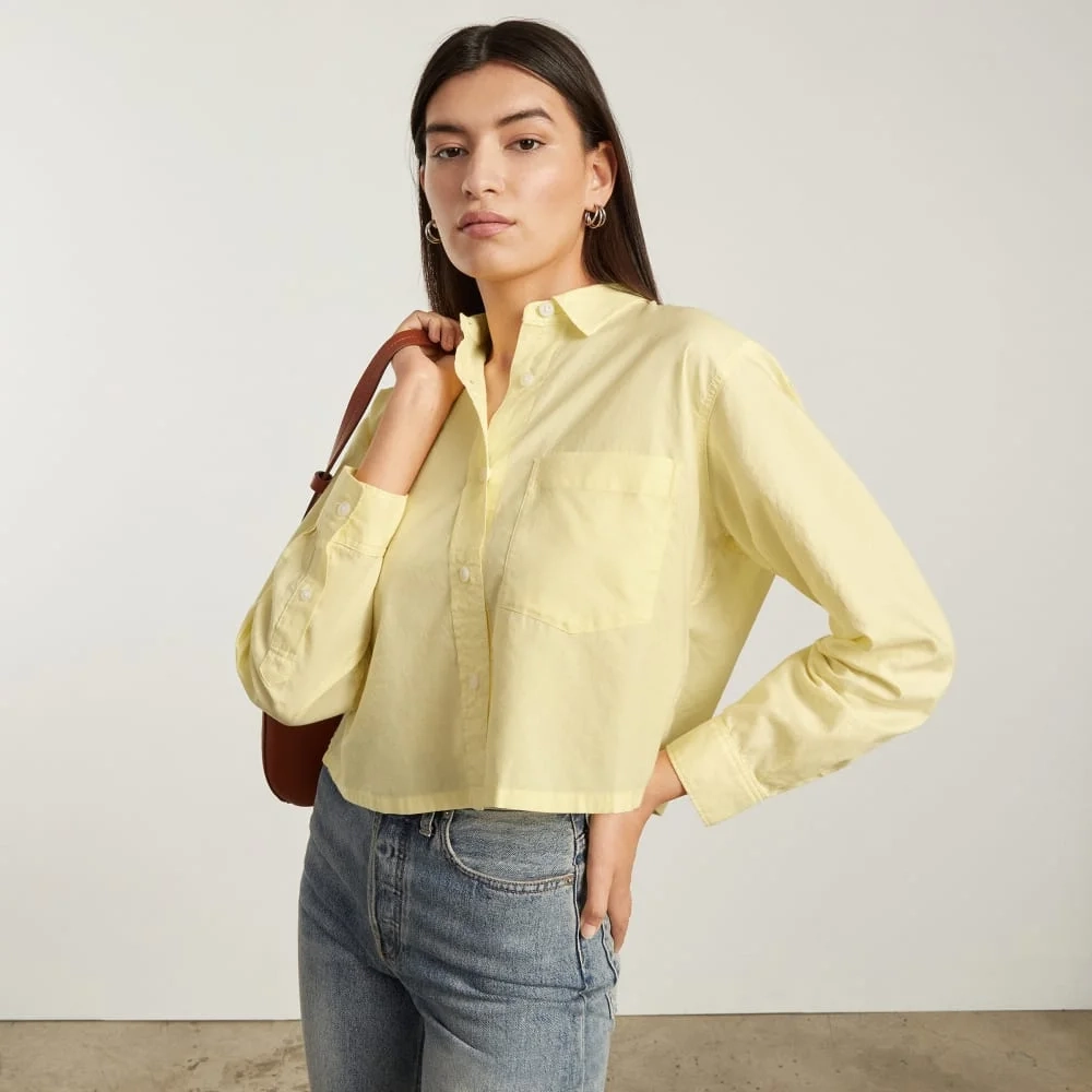 The Way-Short Shirt in Silky Cotton | Pastel Yellow (4)