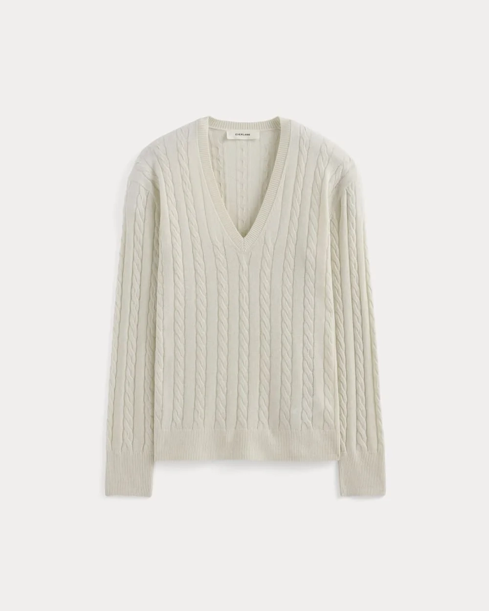 The Cable V-Neck in Cotton Cashmere | Birch (4)