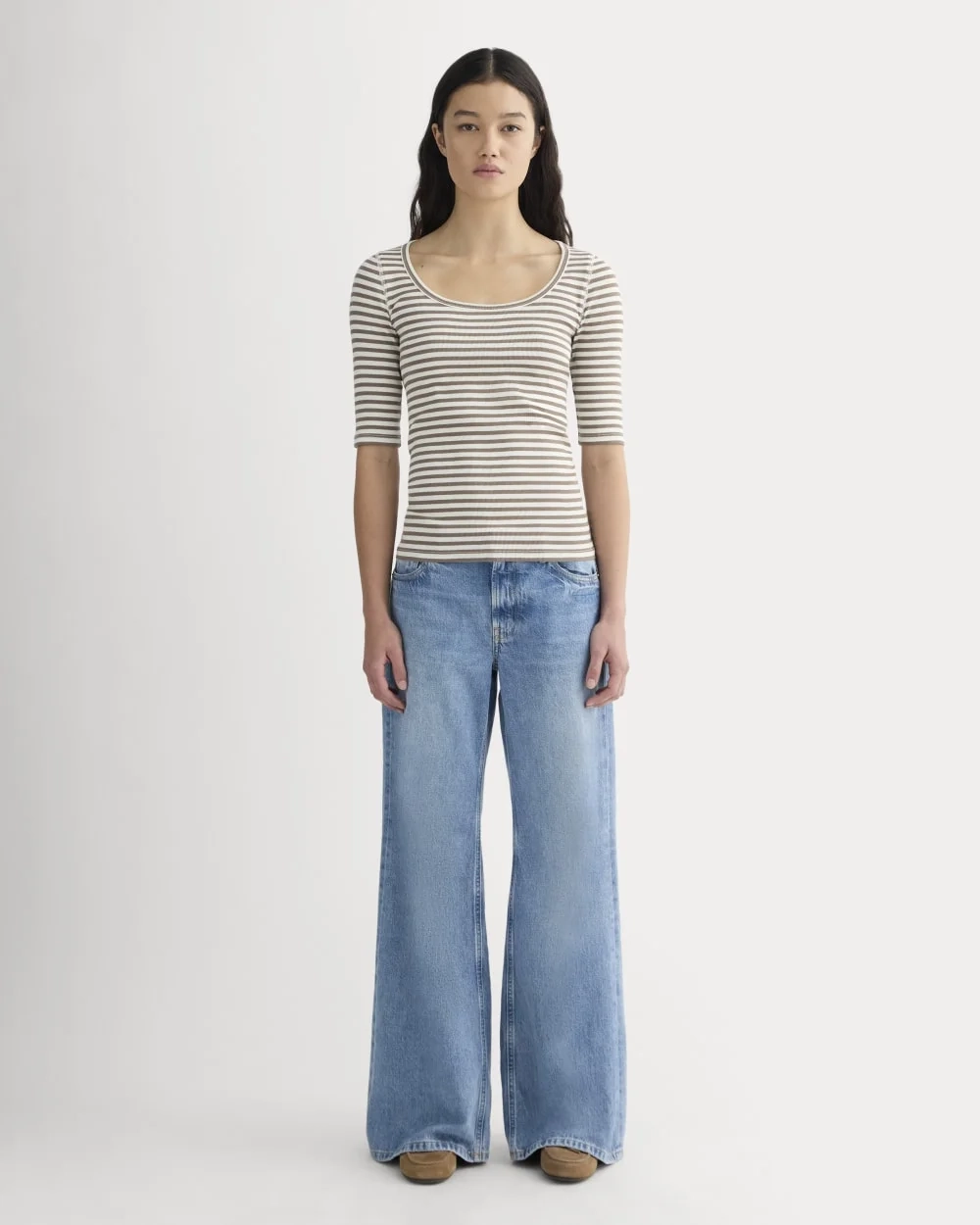 The Luxe Rib Scoop-Neck Tee | Bone / Deep Taupe (5)