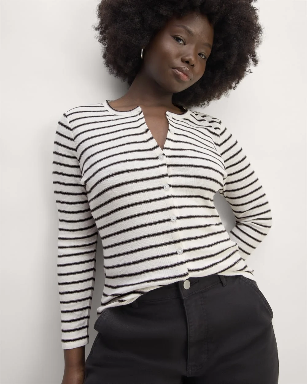 The Vintage Rib Cardigan | Bone / Black