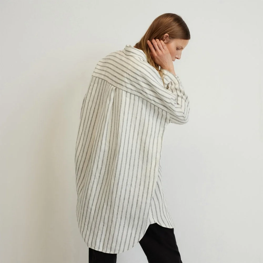 The Way-Long Linen Shirt | Black / Canvas Tan (3)