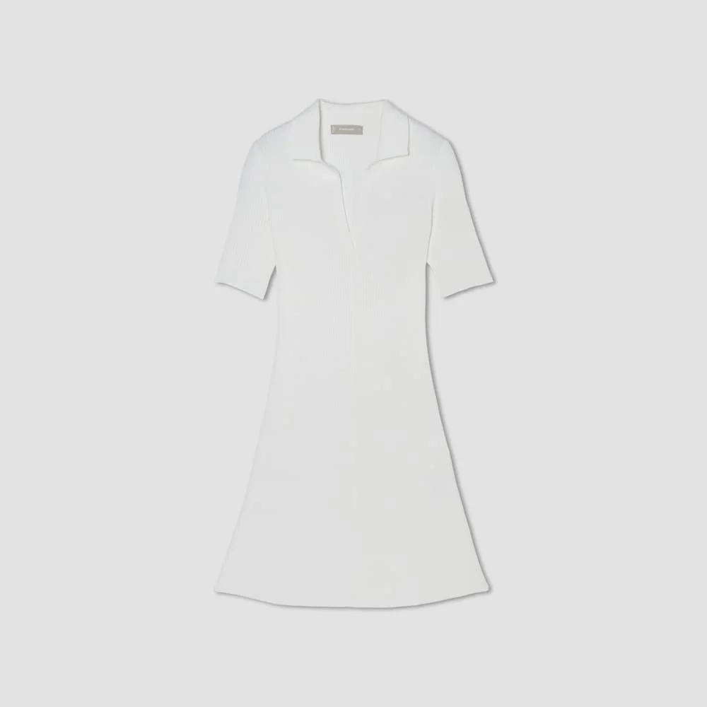 The Ribbed Short-Sleeve Polo Dress | White (3)