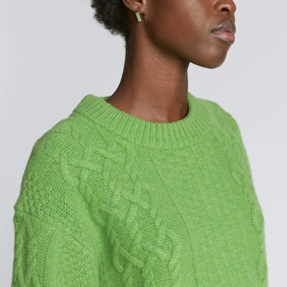 The Felted Merino Cropped Cable Sweater | Salted Lime (5)