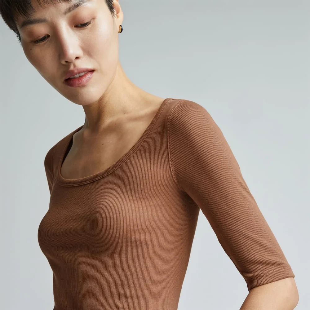 The Luxe Micro-Rib Scoop-Neck Tee | Carob Brown (4)
