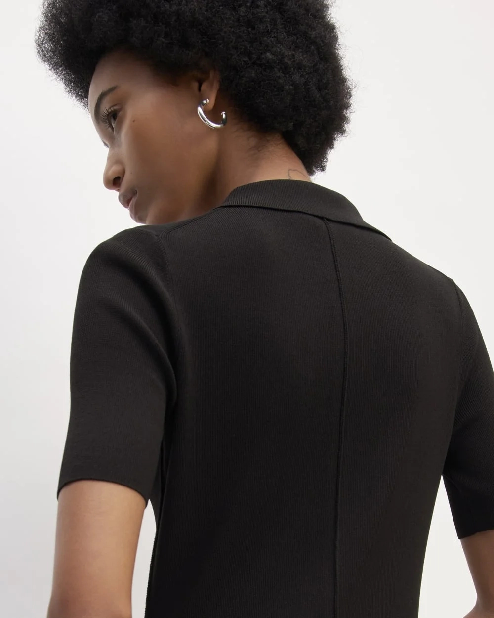 The Viscose Knit Polo Midi Dress | Black (4)
