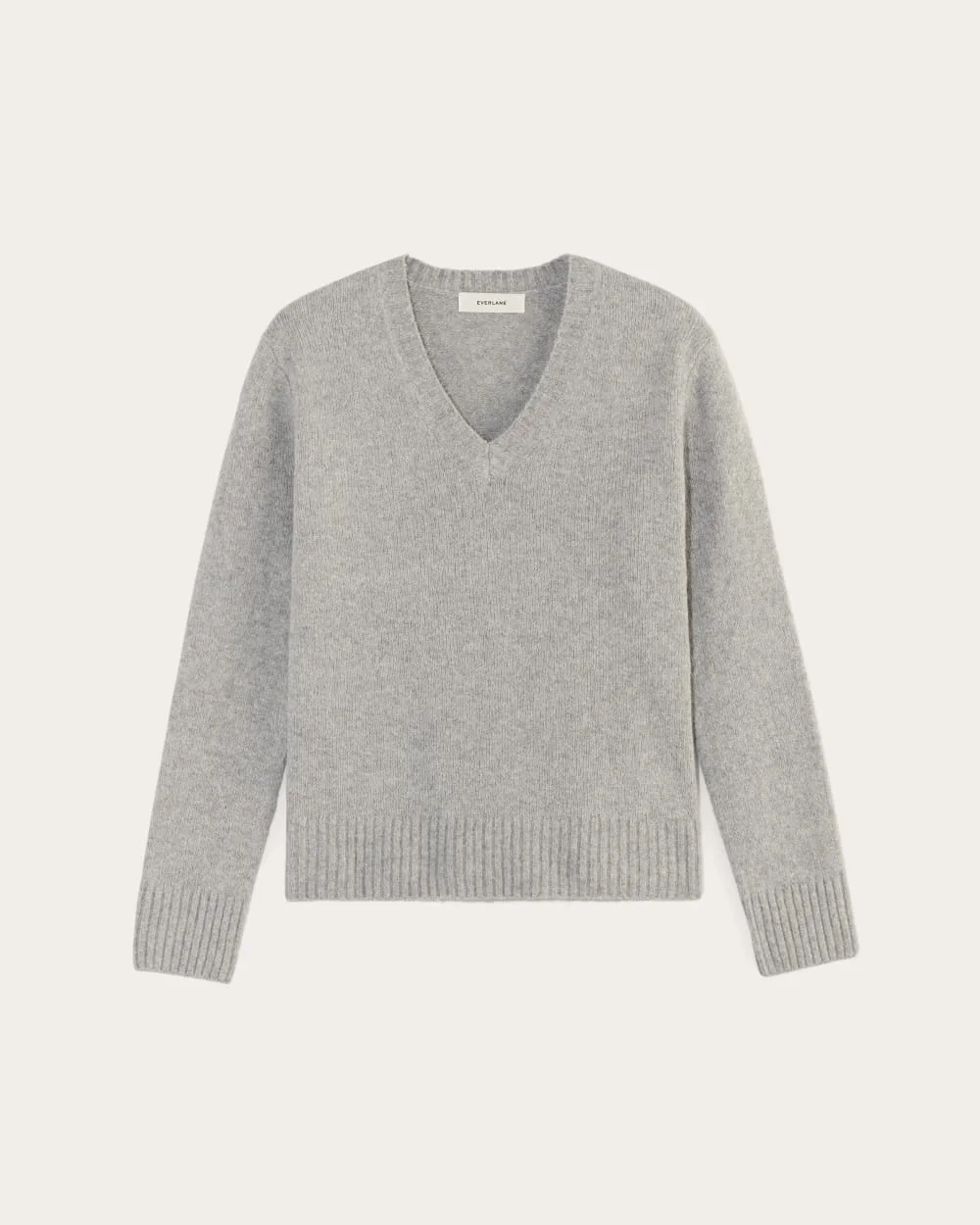 The V-Neck Sweater in Plush Cotton | Heathered Grey (6)