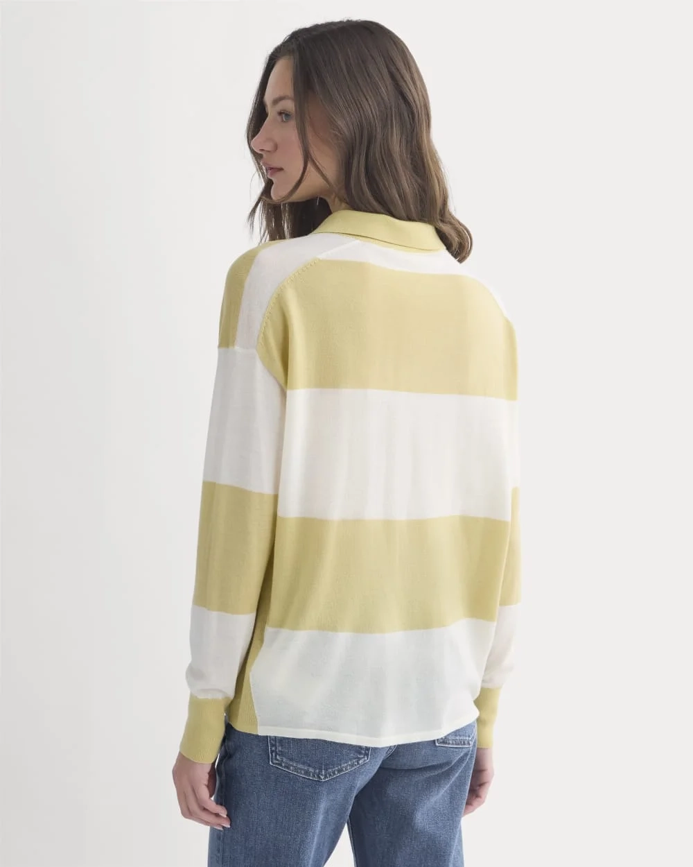 Oversized Polo in Ultrafine Merino | Double Cream / Bone Rugby Stripe (5)