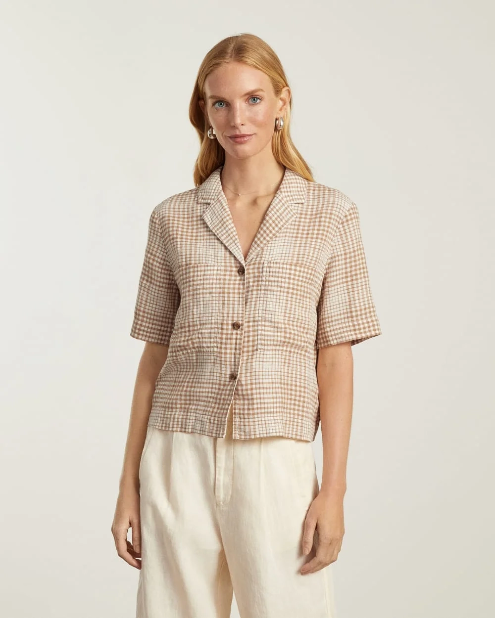 The Linen Workwear Shirt | Iced Coffee Grid (7)