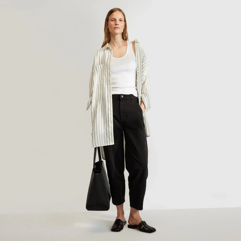 The Way-Long Linen Shirt | Black / Canvas Tan (4)