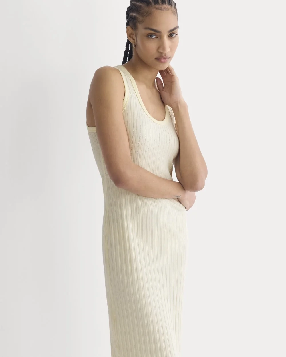 Scoop-Neck Midi Dress in Pointelle Knit | Lemon Icing (5)