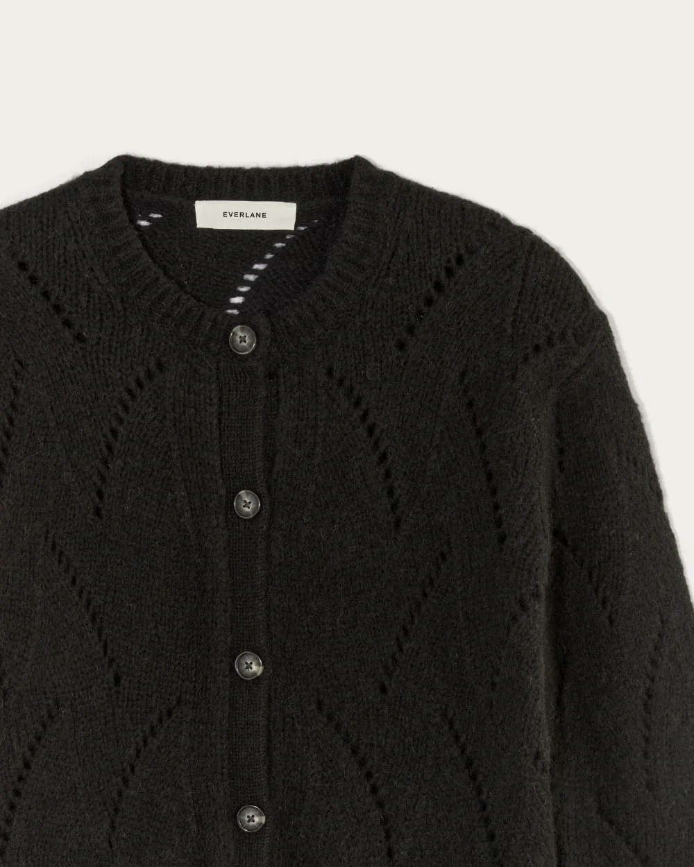 The Pointelle Cardigan in Cloud | Black (5)